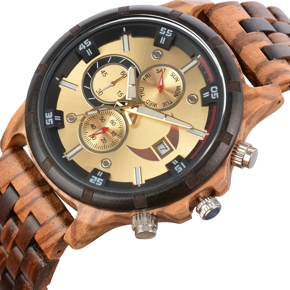 Man's Watches Wooden Watch Strap Hand Watch Quartz Wrist Watch for Men Chronograph  Luxury Brand montre homme Gift Drop Shipping