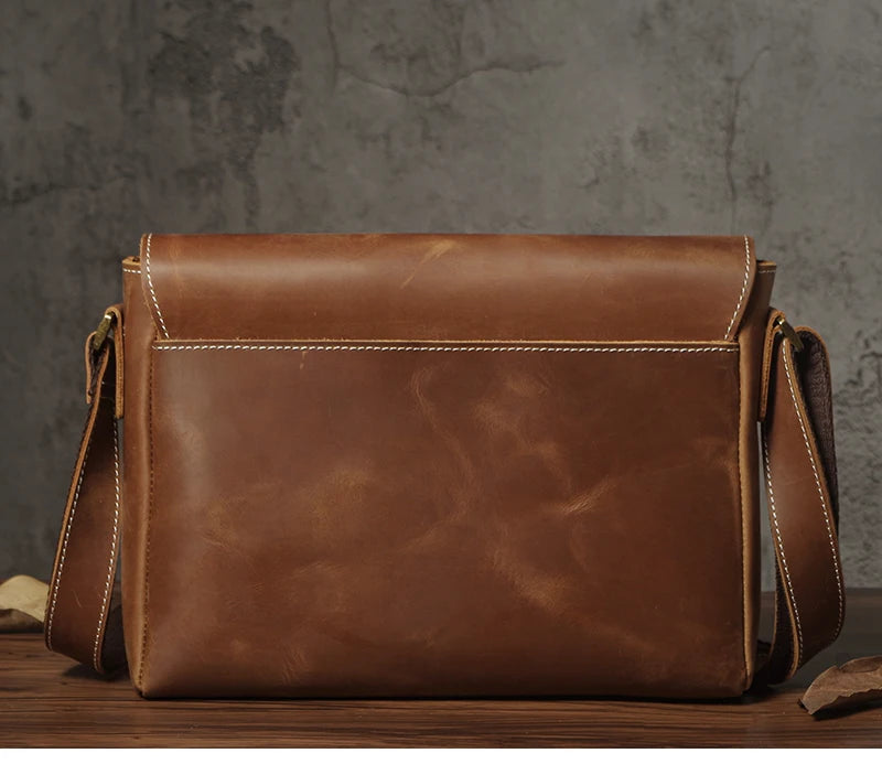 NUKA Men's Genuine Leather Shoulder Bag Retro Original Cowhide Horizontal Crossbody Deluxe Flap Messenger Bags For 11 Inch Ipad