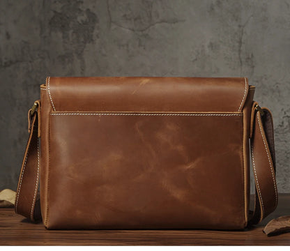 NUKA Men's Genuine Leather Shoulder Bag Retro Original Cowhide Horizontal Crossbody Deluxe Flap Messenger Bags For 11 Inch Ipad