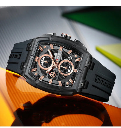 CURREN Luxury Vintage Watch for Men Sports Chronograph Quartz Wristwatches with Silicone Strap,Date,Luminous