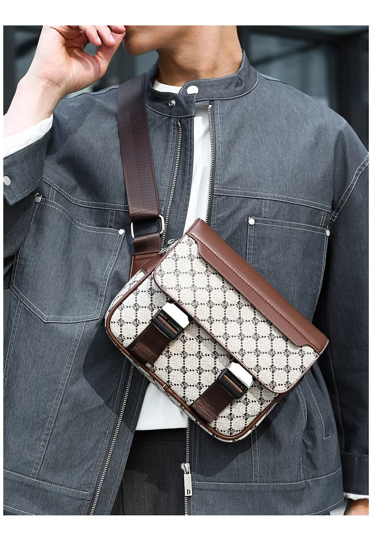 2026 New Design Shoulder Bag Men Crossbody Bag Fashion Business PU Leather Chest Bag Male Mobile Phone Bag Purses Handbags