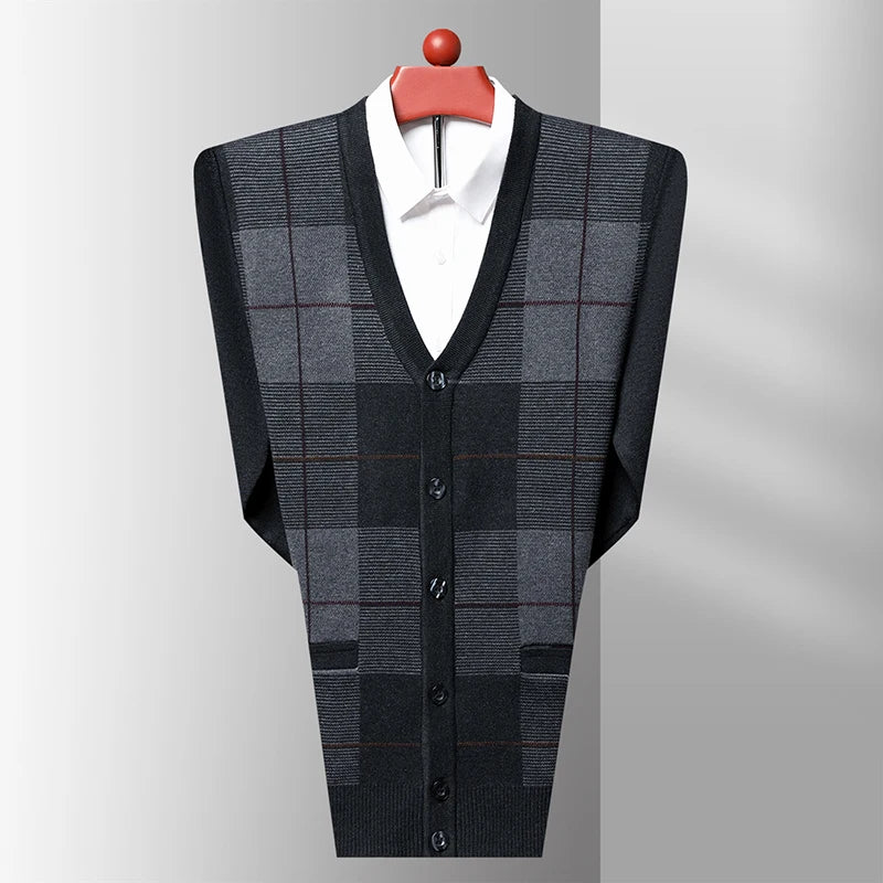 Dad's Sweater Cardigan Jacket Thickened Autumn and Winter Knitted Casual Thick Style Middle-aged and Elderly Men's Top
