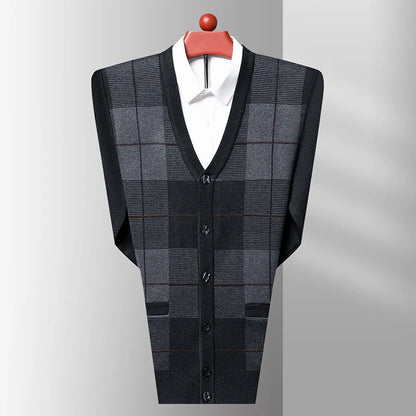 Dad's Sweater Cardigan Jacket Thickened Autumn and Winter Knitted Casual Thick Style Middle-aged and Elderly Men's Top