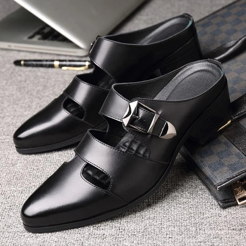 Men Half Slipper Shoes 5CM High Heels Slides Luxury Loafers Fashion Zapatillas Hombre Casual Shoes Sapato Social Masculino Mules