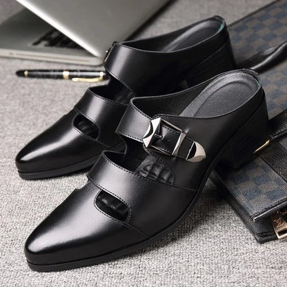 Men Half Slipper Shoes 5CM High Heels Slides Luxury Loafers Fashion Zapatillas Hombre Casual Shoes Sapato Social Masculino Mules