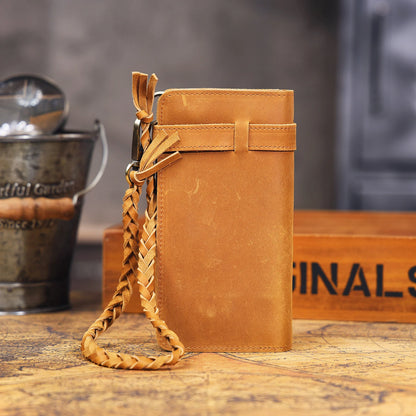 S.WORKER Vintage Crazy Horse Leather Wallet Handmade Men's Genuine Leather Long Wallet Pocket Purse Clutch Cash Card Holder