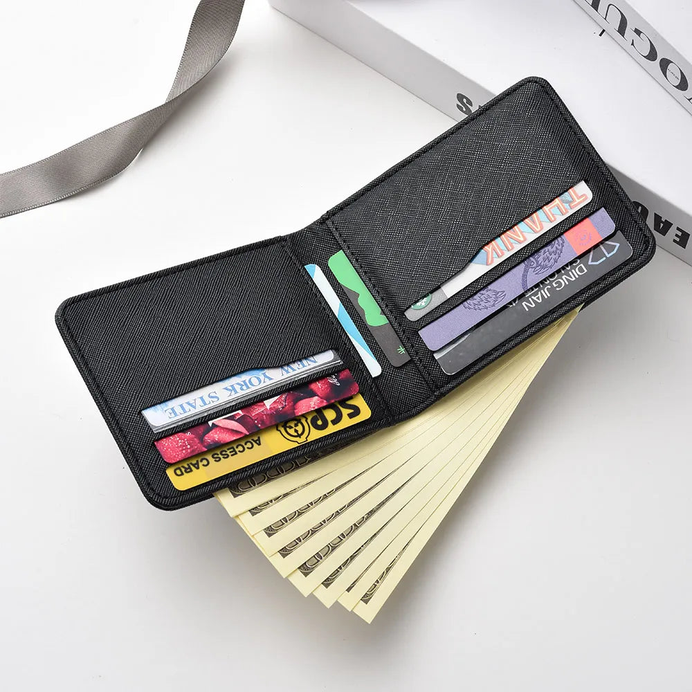 Men's Leather Simple Double-sided Wallet, Short Style, Casual Jesus Pattern, Thin Card Case, Men's Money Clip