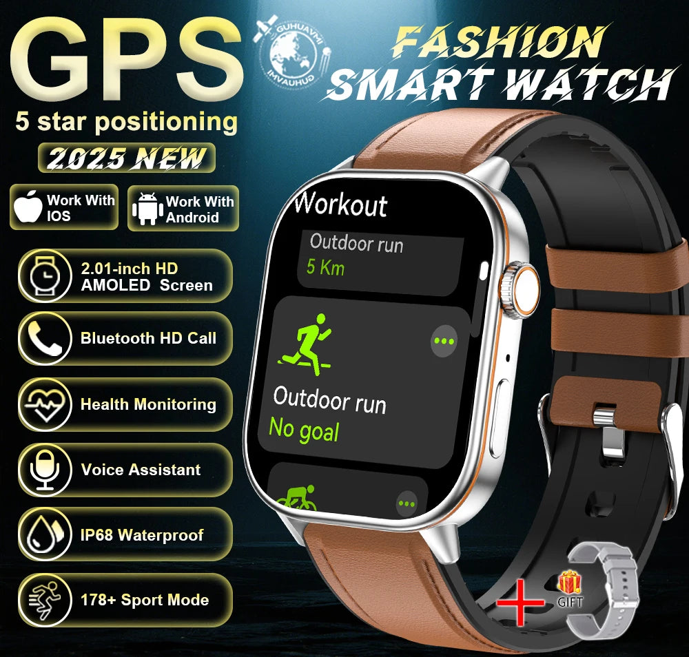New For Android iOS Outdoor GPS SmartWatch Men 2.01" HD AMOLED Compass 420mAh 178+Sport Mode Waterproof Bracelet Smartwatch 2026