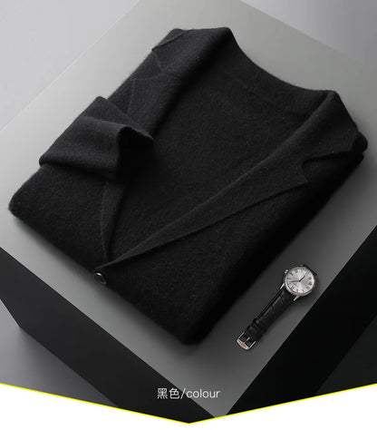 100% Pure Wool Cardigan Men's Spring And Autumn High-End Outerwear Sweater Casual Small Suit Jacket Olive Collar Sweater