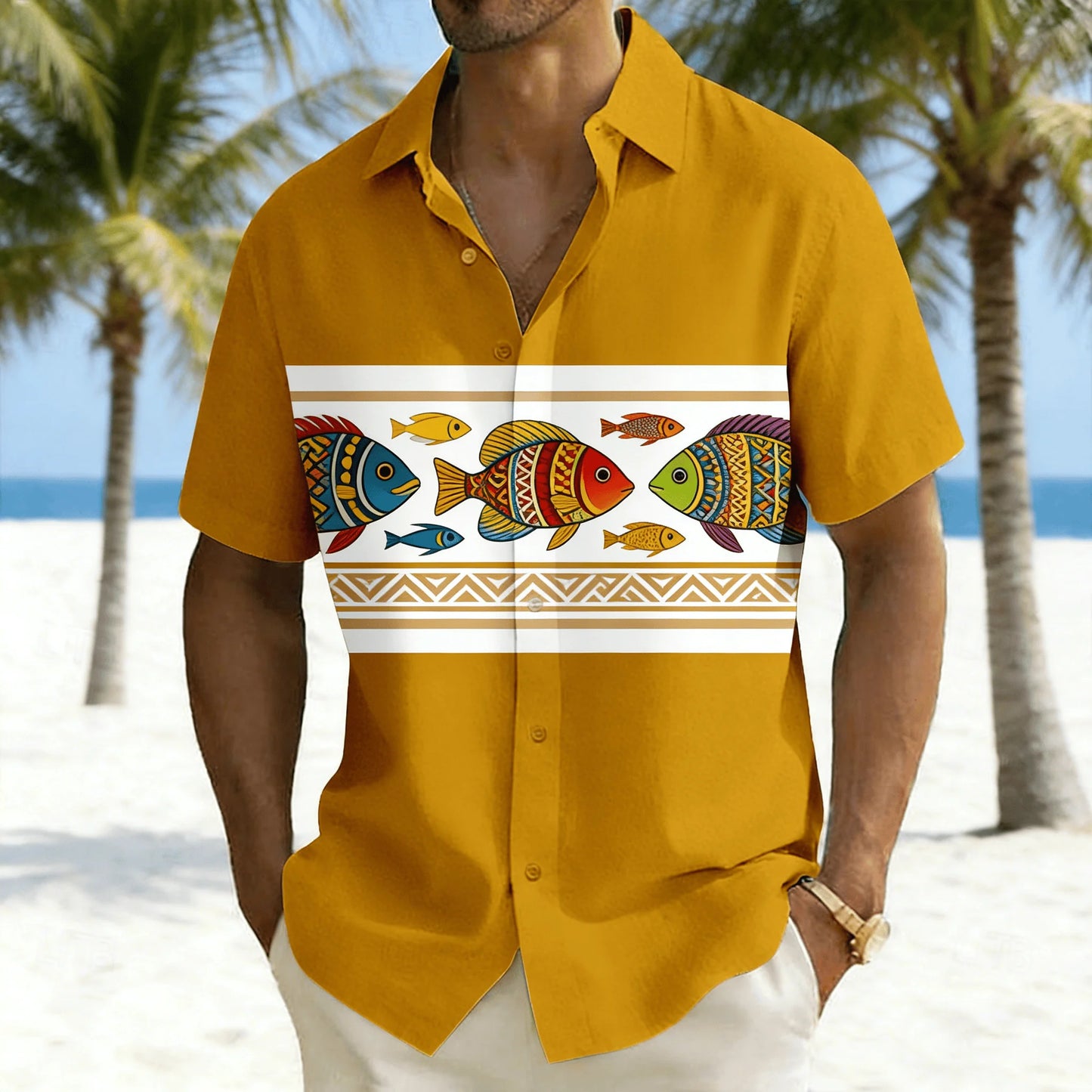 Men's Colorful Parrot Printed Short Sleeve Shirt, Striped and Tropical Macaw Pattern Loose Breathable Shirt