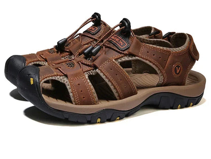 2026 New Men's Sandals Handmade Thick Bottom Rubber Breathable Casual Slip-On Beach Shoes Leather Upgraded Version