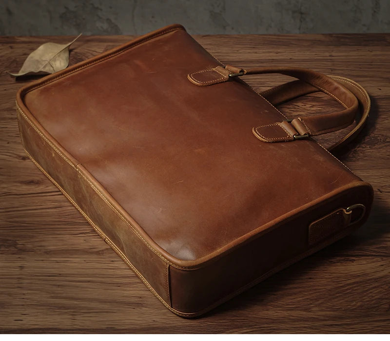 NUKA Men's Executive Briefcase High Quality Real Leather Business Handbag Retro Original Cowhide Shoulder Bag For 15 Inch Laptop
