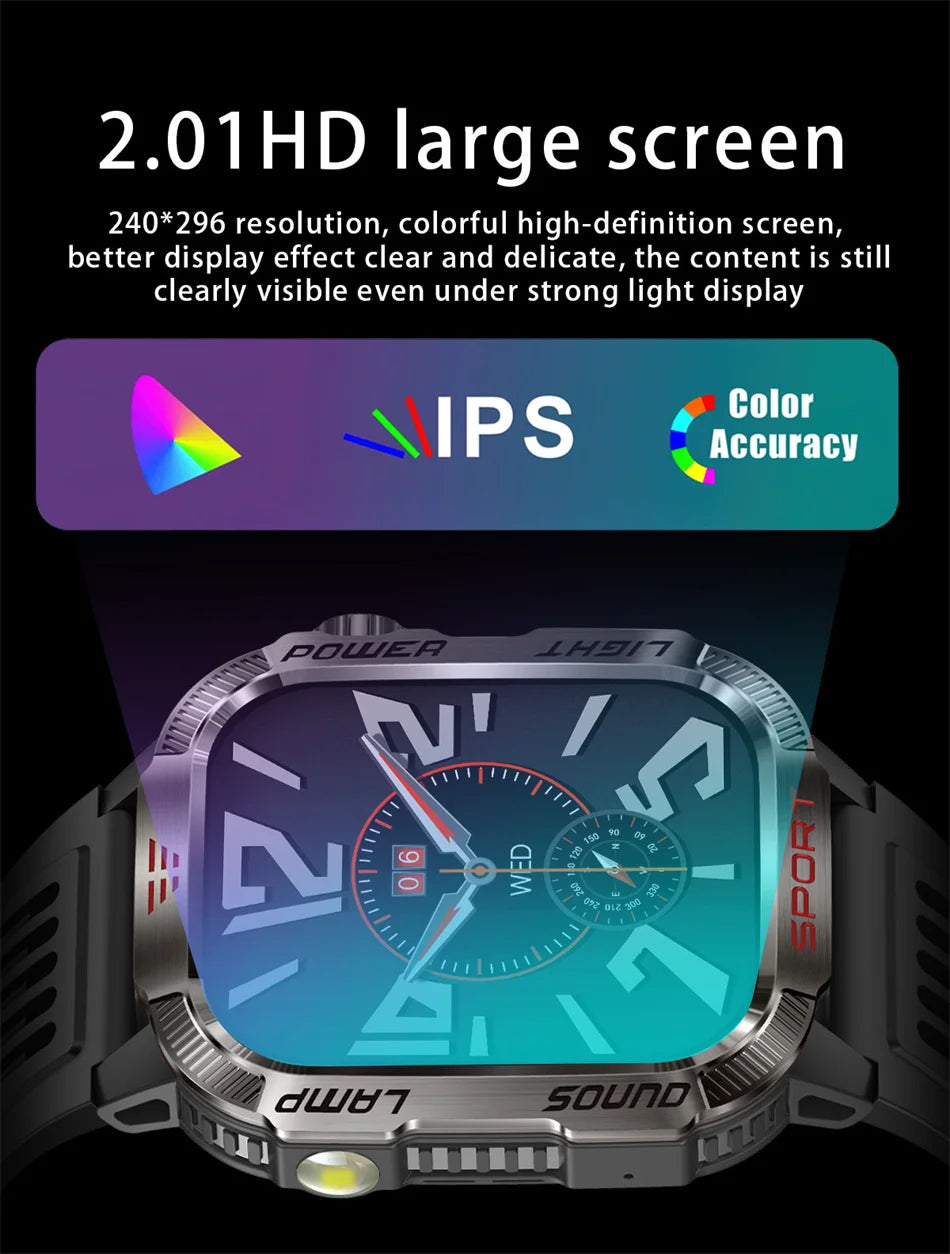 2026 Military GPS Smart Watch Money Detector Light Compass Waterproof Outdoor Sport Tracker Bluetooth Call Watch with Flashlight