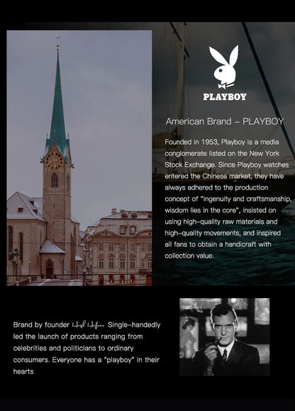 PLAYBOY Luxury Quartz Men's Watches Fashion Casual Leather Strap Sports Chronograph Wristwatch Original Waterproof Watches 3303
