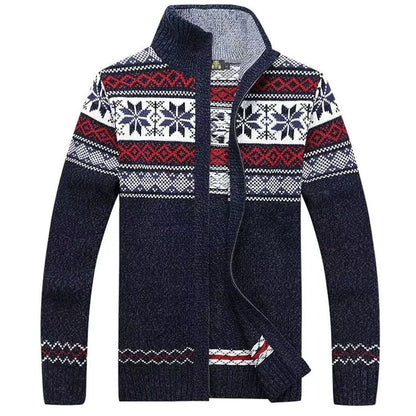 Men's Long Sleeve Zip Up Patterned Knit Cardigan Nordic Style Colorful Sweater Coat Ideal for Cold Winter Days Casual Wear