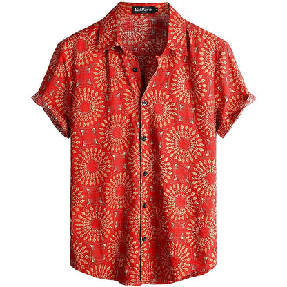 Summer Men's Casual Hawaiian Floral 3D Full-Print Button Shirt Short Sleeve - Tropical Beach Men's Quick-Drying Breathable Top