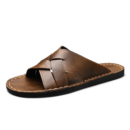 Genuine Leather Men Casual Sandals Summer Mens Slippers Outdoor Breathable Beach Shoes Comfortable Flats Men Flip Flops Size 48