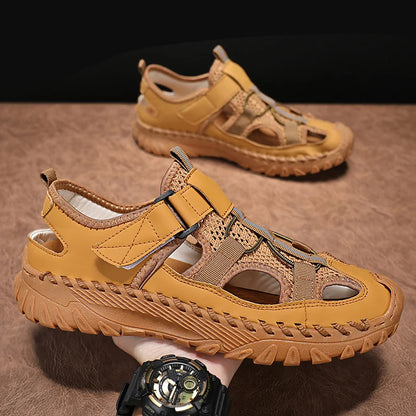 Men Outdoor Protective Toe Sandals Hollow Breathable Mesh Upper Quick Dry Lining Non Slip Walking Camping Driving Casual Shoes