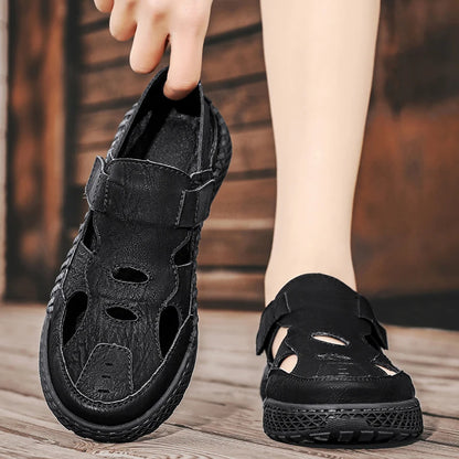 Male Casual Leather Summer Shoes Versatile Men's Sandals Durable Handmade Stitching Besch Shoes Non Slip Roma Footwear Sandals