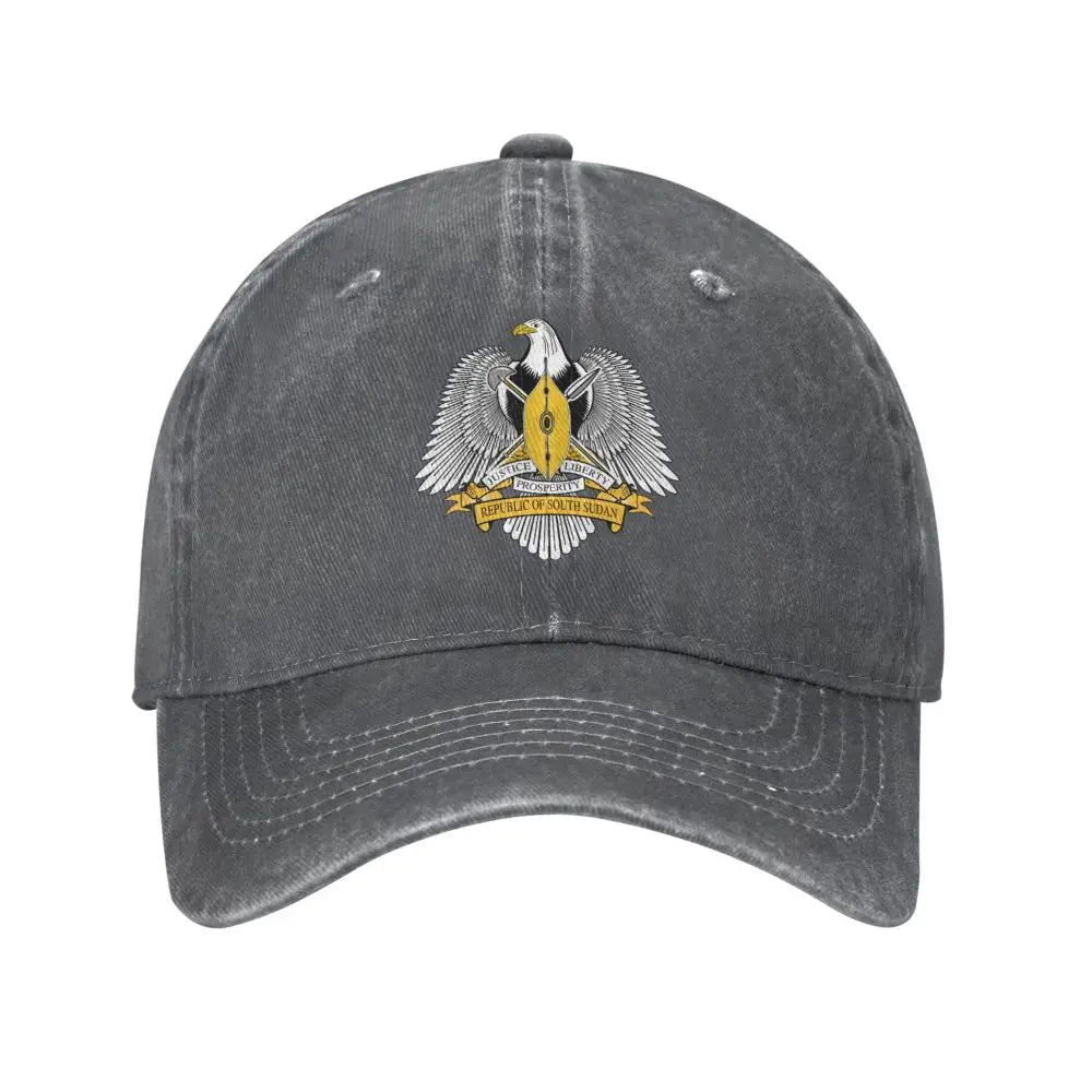 Men Baseball Cap South Sudan Emblem Charcoal Washed Denim Classic Vintage Cotton Dad Trucker Hat Unisex Adult