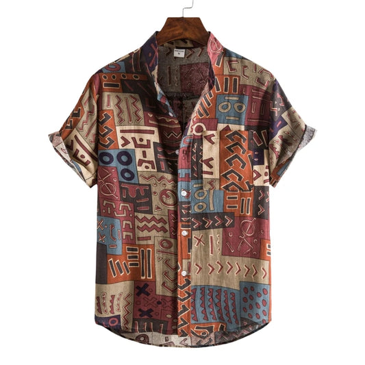 2026 Summer Shirt Men's Retro American Design Printed Pattern Personalized Loose Shirt