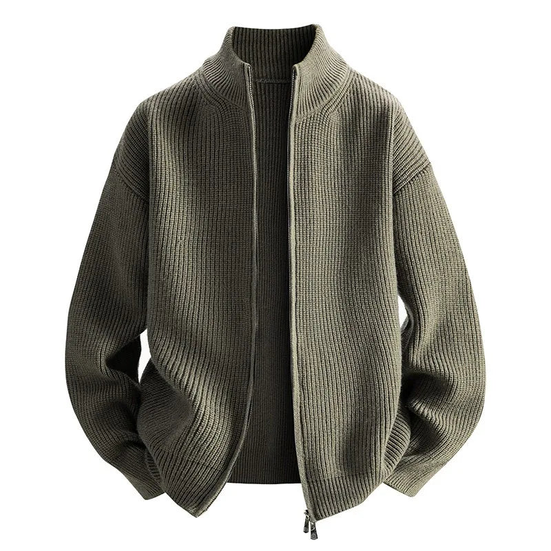 Cardigan Sweater Men's Knitted Sweater Spring and Autumn Fleece Thickened Outer Wear Loose  New Coat