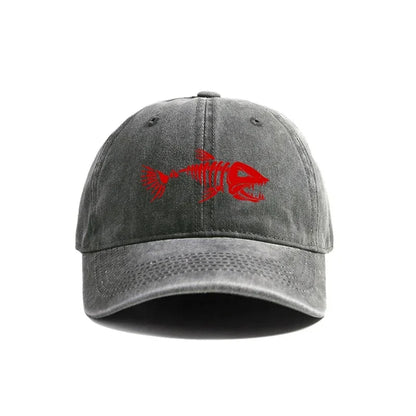 Fishbone Baseball Cap Summer Distressed Dad Hats Men Women Outdoor Casual Printed Fishing Skeleton Fish Bone Caps