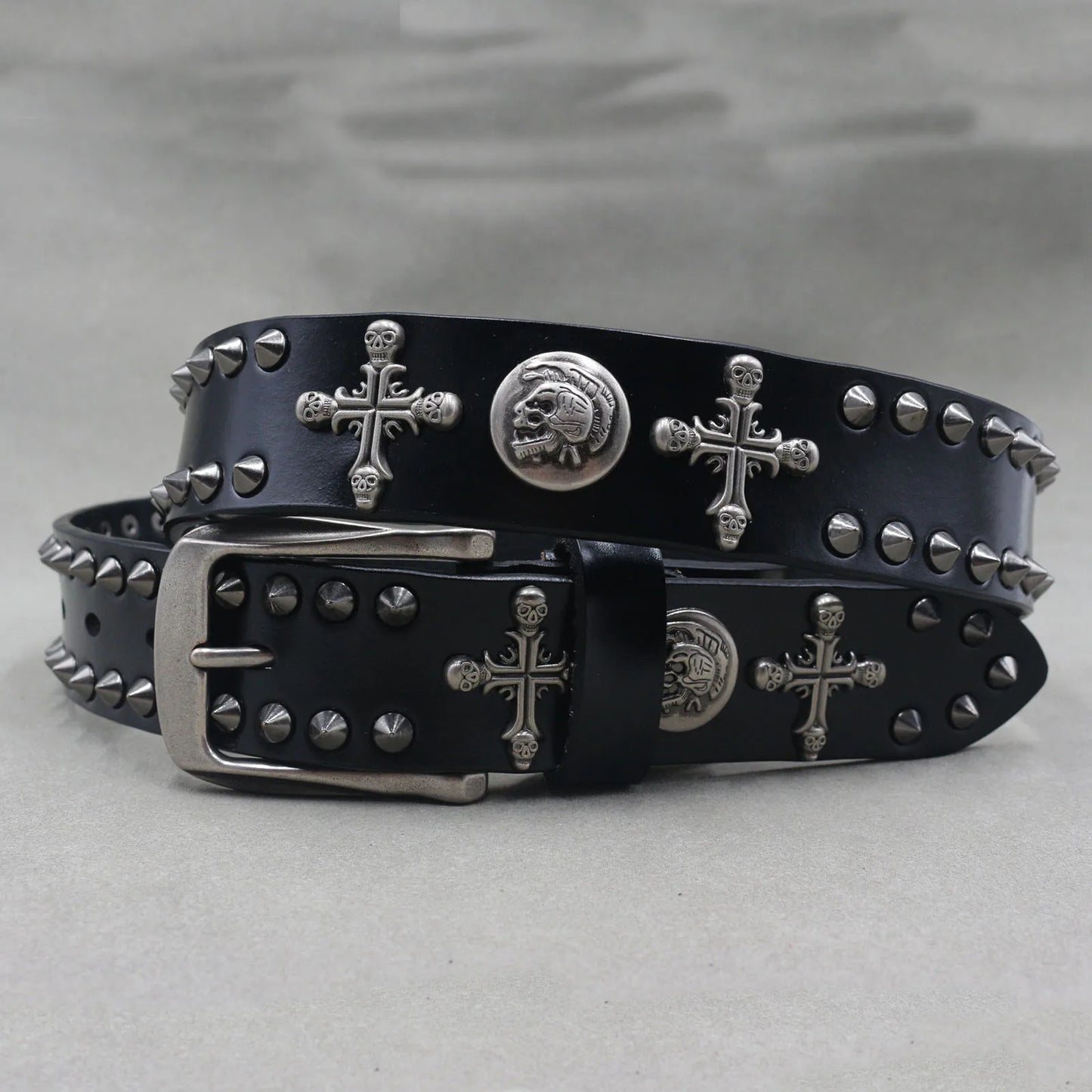 Metal Rivet Cowboy Belt Genuine Leather Cowskin Men Belt Punk Rivet Jeans Belts For Men Ceinture Homme Cinturones Hombre