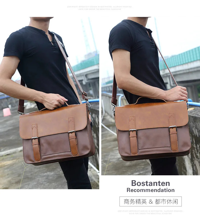 Retro Fashion Messenger Bag Men Luxury PU Leather Crossbody Bags Men Handbag Briefcases Laptop Bag Men Shoulder Messenger Bags