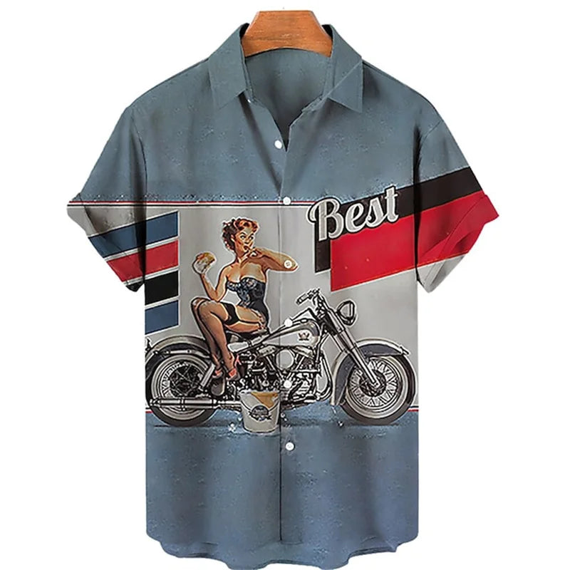 Vintage Figure Illustration Shirts Summer Hawaii 3D Men's Clothing Fashion Breathable Men's Top Loose Outdoor Casual Clothin
