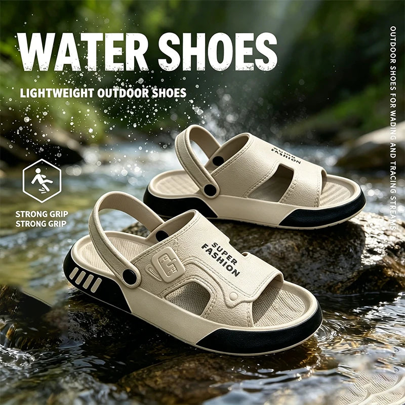 2026 Summer Outdoor Waterproof Slippers Men Eva Soft Lightweight Platform Beach Sandles Male Thick Sole Non Slip Fishing Slides
