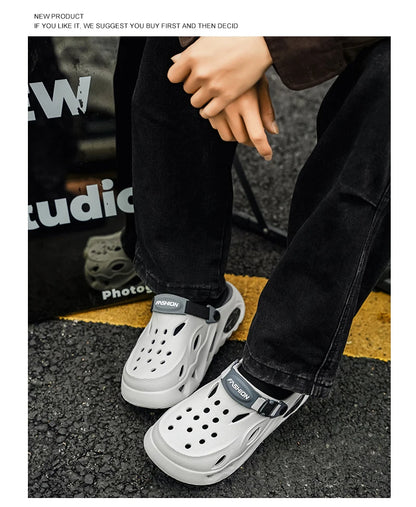 Men's Sandals Fashionable Hollow Casual Slippers Lightweight EVA Garden Shoes Thick-Soled Outdoor Walking Beach Water Shoes