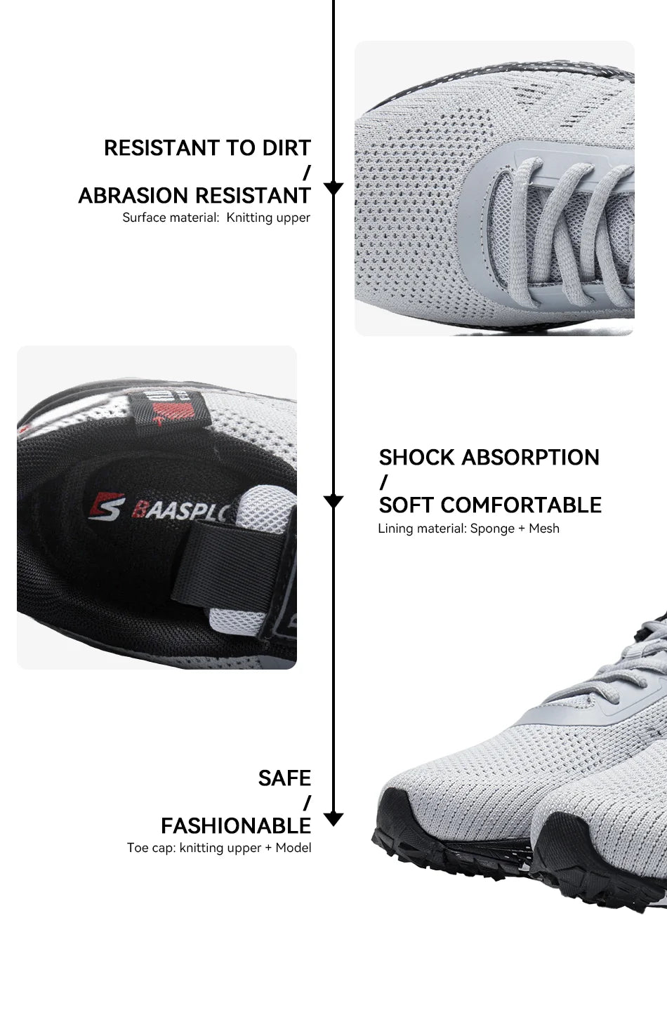 Baasploa Men Running Shoes Lightweight Breathable Jogging Sport Shoes Male Lace-up Fashion Comfort Casual Sneakers Non-slip
