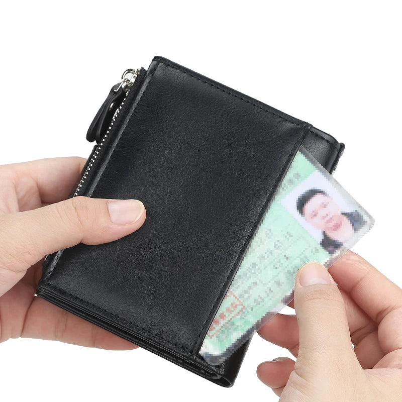 New  Men Wallets Fashion Short Desigh Zipper Card Holder Men Leather Purse Solid Coin Pocket High Quality Male Purse