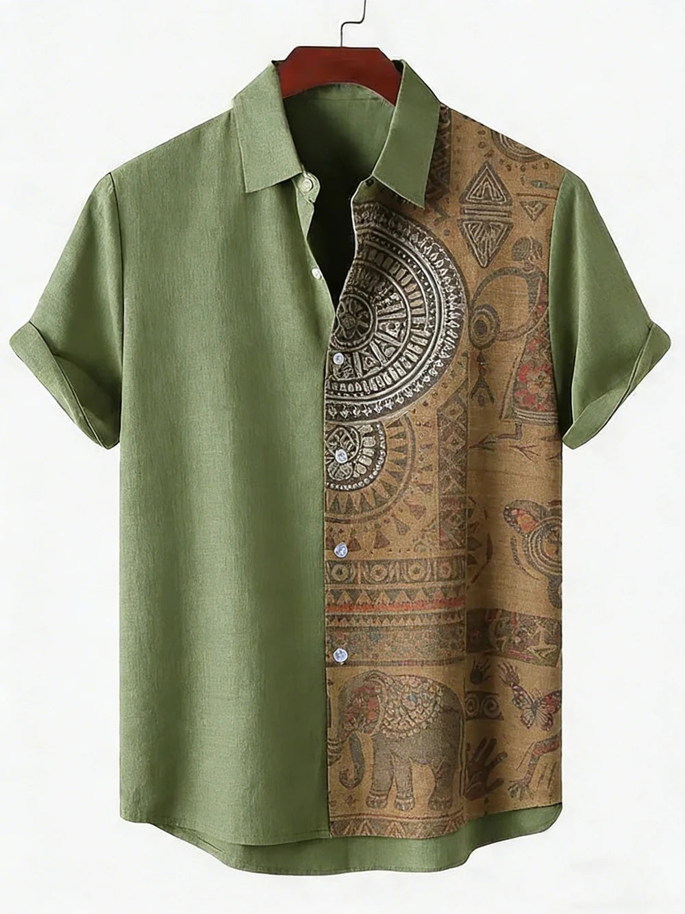 2026 Daily Men's Casual Short Sleeved Shirt with Natural Ethnic Pattern Printed Shirt Hawaii Beach Vacation Clothing