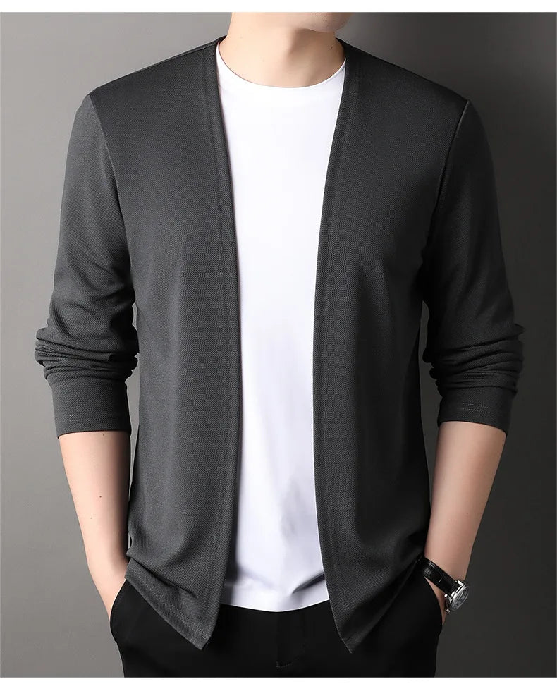 Spring Autumn Knit Cardigan Men Fashion Solid Color Stand Collar Slim Fit Comfortable Casual Men's Korean Knitted Sweater Jacket