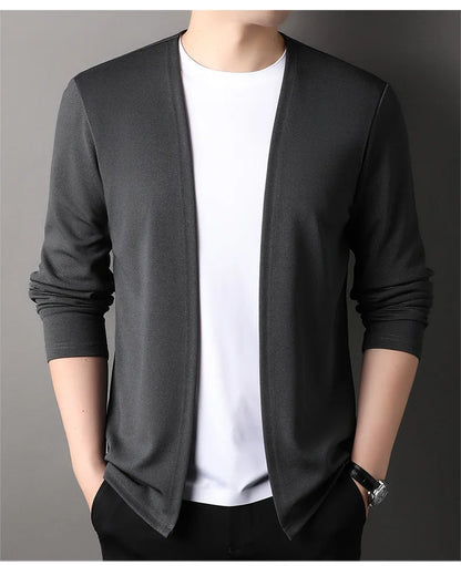 Spring Autumn Knit Cardigan Men Fashion Solid Color Stand Collar Slim Fit Comfortable Casual Men's Korean Knitted Sweater Jacket