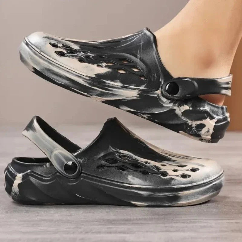Outdoor Men's Summer Sandals Breathable EVA camouflage Slip-On Casual Shoes round Toe Flat Heel Color Block Pattern