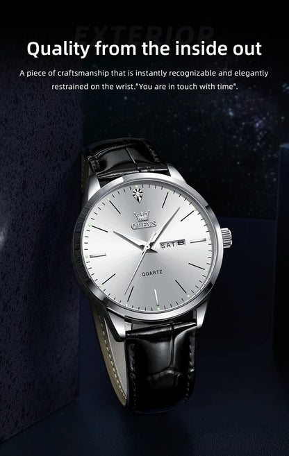 OLEVS 2935 Men Quartz Watch Dual Calendar Luminous Classic Business Watch For Men Fashion Original Waterproof Dress Wristwatch