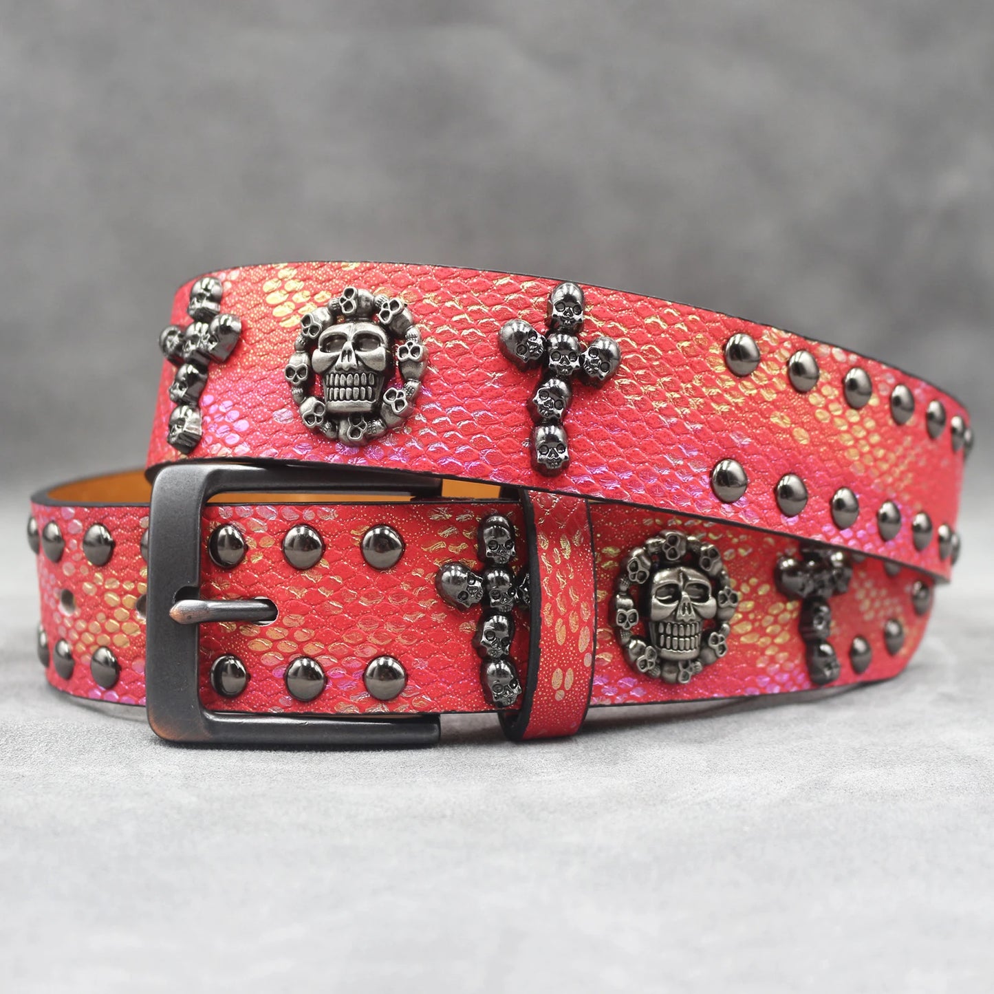 Rivet belt Cross and skull Decoration Belt Man's Goth Rock Fashion Ladies Leather Studded Gift Wild Adjustable Women Punk Belt