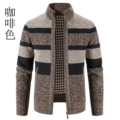 Autumn Winter Sweater Men Warm Cashmere Cotton Blended Pullovers Cardigan Men Fashion Casual Stand Collar Breathable Men Jackets