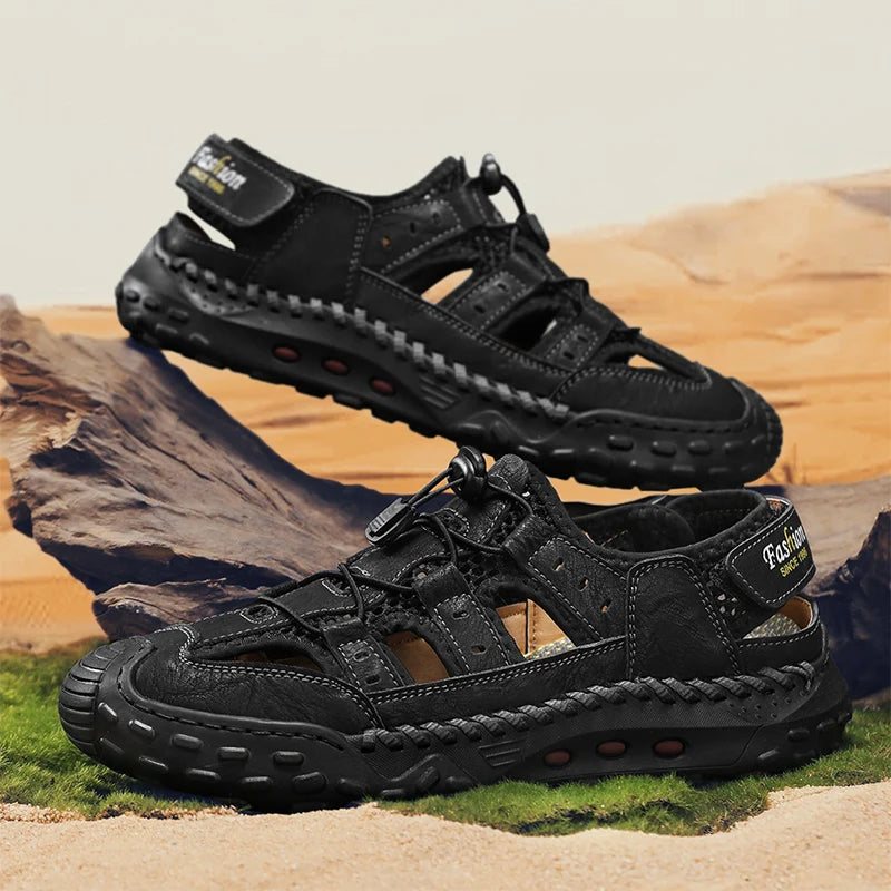 Anti-collision Toe Mens Soft Sole Summer Flats Sandals New Slippers Breathable Beach Shoes Outdoor Casual Shoe Large Size 38-48