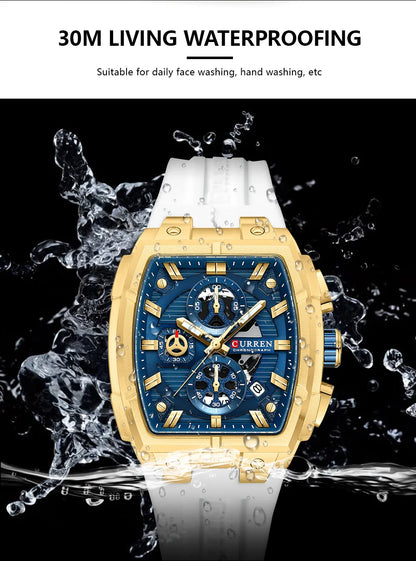 CURREN Luxury Vintage Watch for Men Sports Chronograph Quartz Wristwatches with Silicone Strap,Date,Luminous