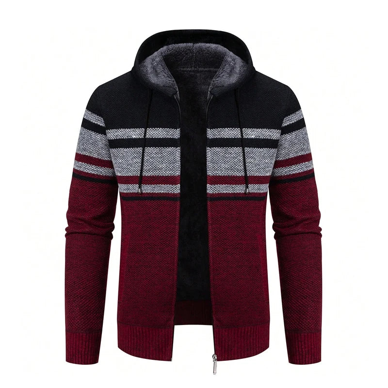 Big Size Men's Casual Full Zip Sweaters Knitted Cardigan with Hood Autumn Winter Male Clothing