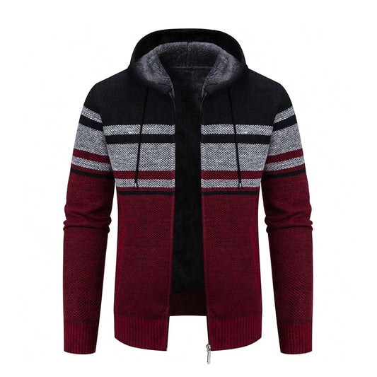 Big Size Men's Casual Full Zip Sweaters Knitted Cardigan with Hood Autumn Winter Male Clothing