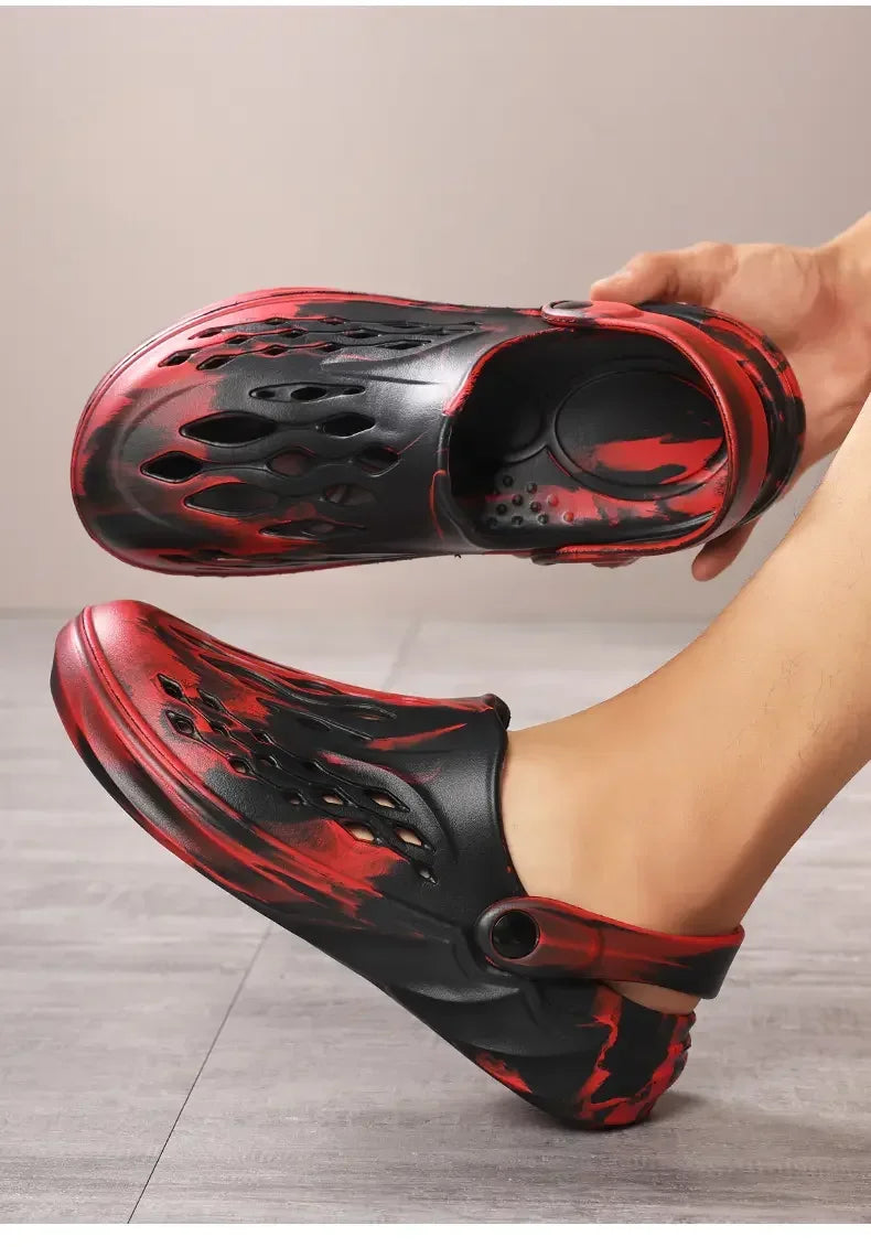 Outdoor Men's Summer Sandals Breathable EVA camouflage Slip-On Casual Shoes round Toe Flat Heel Color Block Pattern