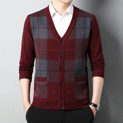 Dad's Sweater Cardigan Jacket Thickened Autumn and Winter Knitted Casual Thick Style Middle-aged and Elderly Men's Top
