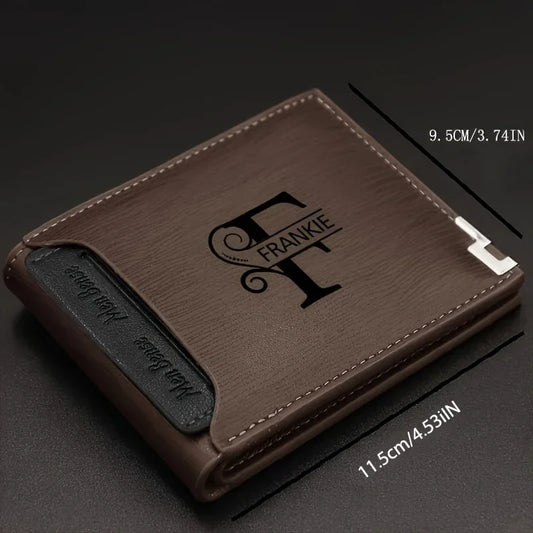 Custom Engraved Initials & Name PU Leather Wallet Men Gift for Birthday, Anniversary, Father's Day, Christmas Gift Personalized