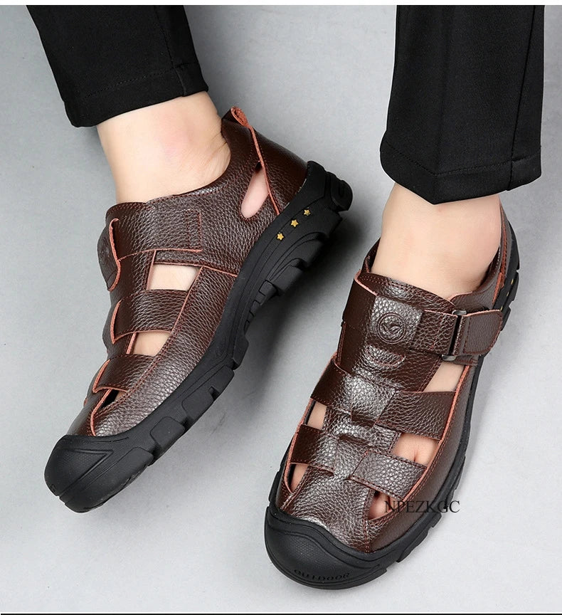Classic High Quality Cow Leather Sandals Summer Outdoor Handmade Men Sandals Fashion Comfortable Men Beach Leather Shoes