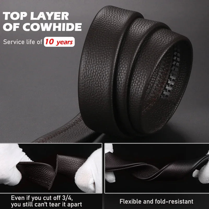Premium Top Layer Cowhide Men'S Belt - Soft, Durable & Stylish With Automatic Alloy Buckle For Business Wear